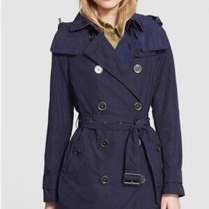 Burberry Brit Navy Balmoral Trench Coat with Hood